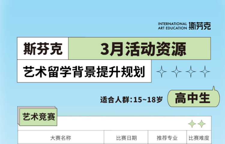 3月背景規(guī)劃活動集錦，國內(nèi)外設(shè)計競賽與藝術(shù)實習(xí)等你參加~