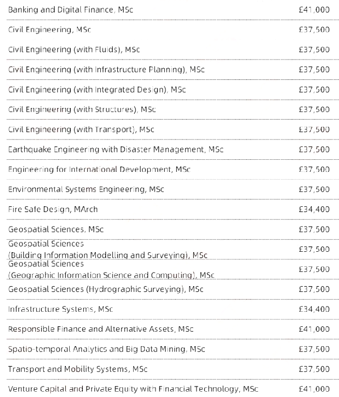 英国ucl大学学费一览表